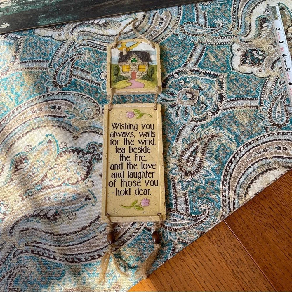 Irish Blessing Wall Plaque Cottage Bell Hanging Folk Art 1970s